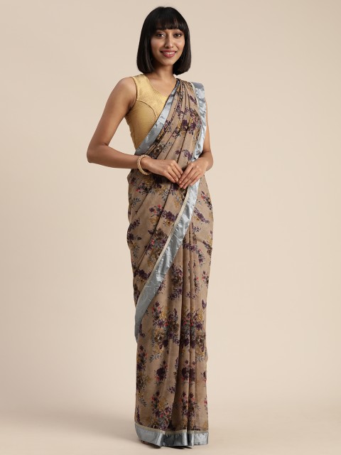 

Satrani Brown & Black Pure Georgette Floral Printed Saree
