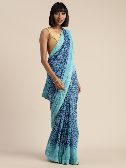 

Satrani Blue Ethnic Printed Pure Georgette Saree