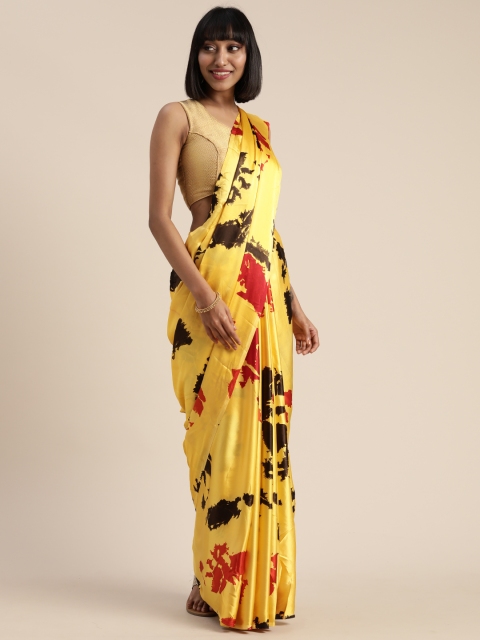 

Satrani Yellow Printed Silk Blend Saree