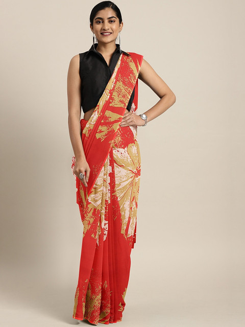 

KALINI Red & Beige Pure Georgette Printed Saree