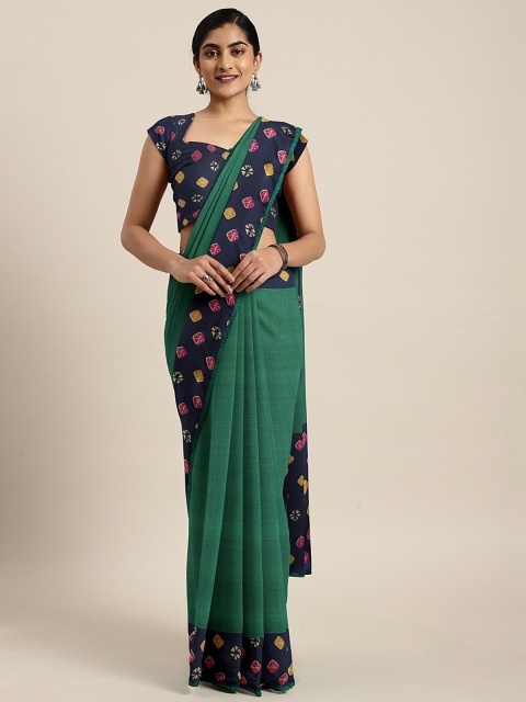 

KALINI Green & Navy Blue Pure Chiffon Solid Saree