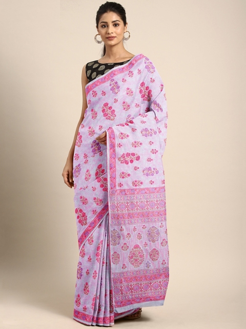 

KALINI Lavender & Pink Pure Cotton Floral Printed Celebrity Saree