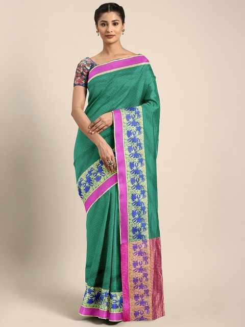 

KALINI Green & Blue Silk Blend Striped Maheshwari Celebrity Saree