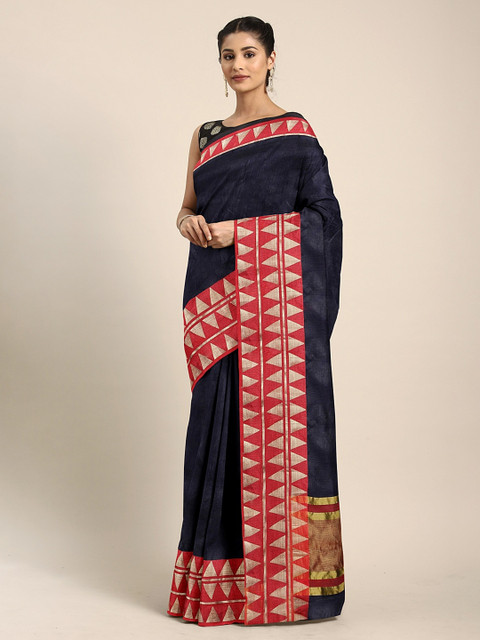 

KALINI Navy Blue Silk Blend Solid Kota Saree