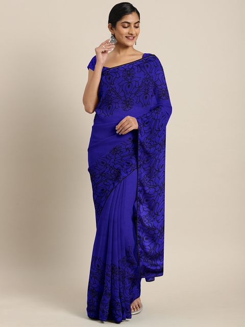 

KALINI Navy Blue & Black Pure Chiffon Printed Saree