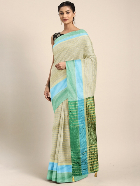 

KALINI Beige Silk Blend Woven Design Banarasi Saree