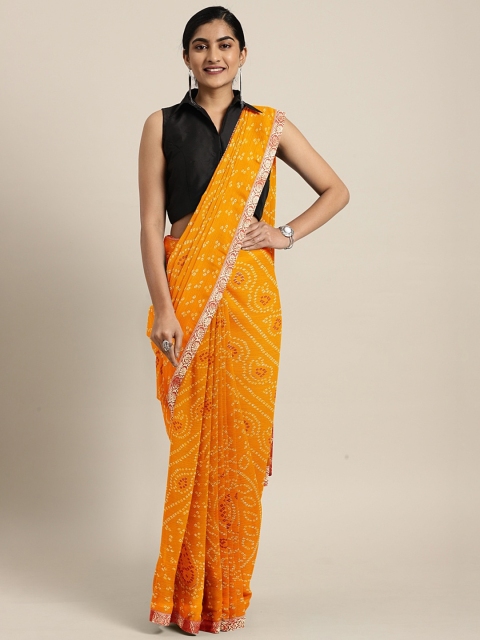 

KALINI Mustard Yellow & White Pure Chiffon Printed Bandhani Saree