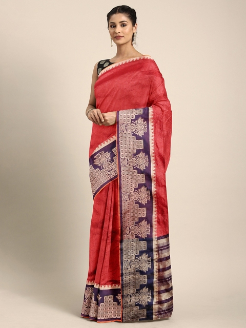 

KALINI Red & Purple Poly Silk Solid Banarasi Saree