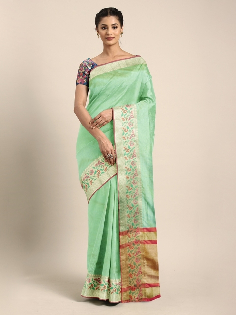 

KALINI Green & Red Poly Silk Solid Banarasi Celebrity Saree