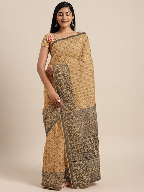 

KALINI Khaki & Black Pure Cotton Printed Saree