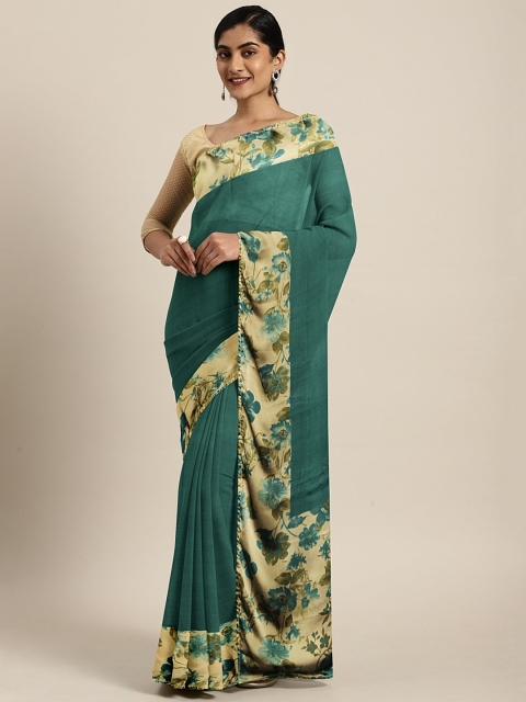 

KALINI Green & Beige Pure Chiffon Solid Celebrity Saree