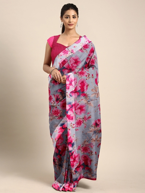 

KALINI Grey & Pink Polycotton Printed Saree