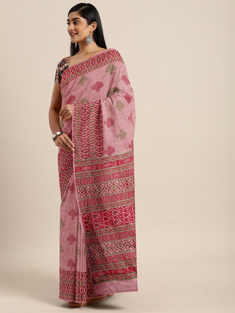 

KALINI Pink & Green Pure Cotton Printed Saree