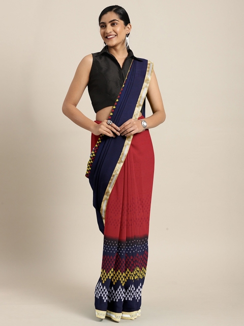 

KALINI Navy Blue & Red Pure Georgette Printed Saree