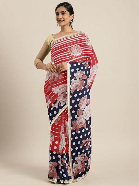 

KALINI Red & White Pure Georgette Printed Saree