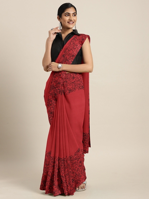 

KALINI Red & Black Pure Chiffon Printed Saree