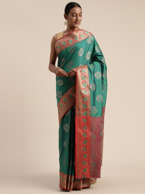 

Mitera Teal Green Poly Silk Woven Design Banarasi Saree