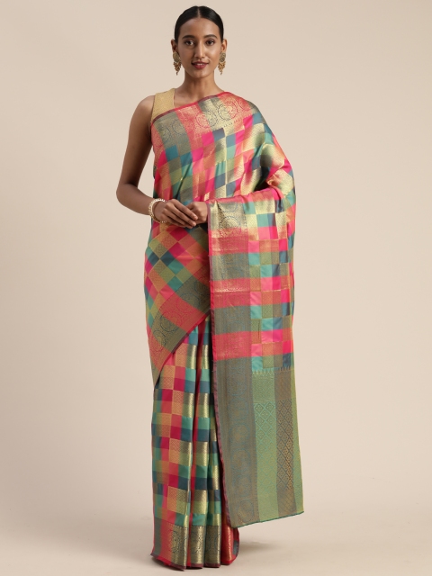 

Mitera Green & Pink Poly Silk Checked Paithani Celebrity Saree