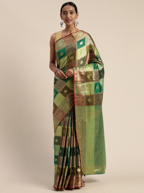 

Mitera Green & Maroon Poly Silk Woven Design Kanjeevaram Saree