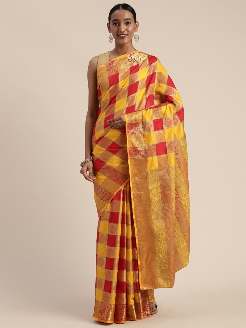 

Mitera Yellow & Red Poly Silk Checked Paithani Saree