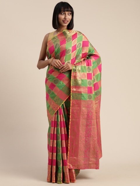 

Mitera Pink & Gold-Toned Poly Silk Embellished Paithani Saree