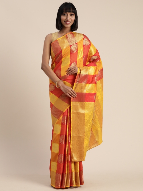 

Mitera Yellow & Red Poly Silk Embellished Patola Saree