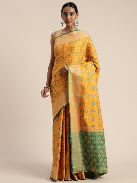 

Mitera Mustard Yellow & Green Poly Silk Woven Design Patola Saree