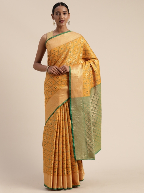 

Mitera Mustard Yellow & Green Poly Silk Woven Design Patola Saree