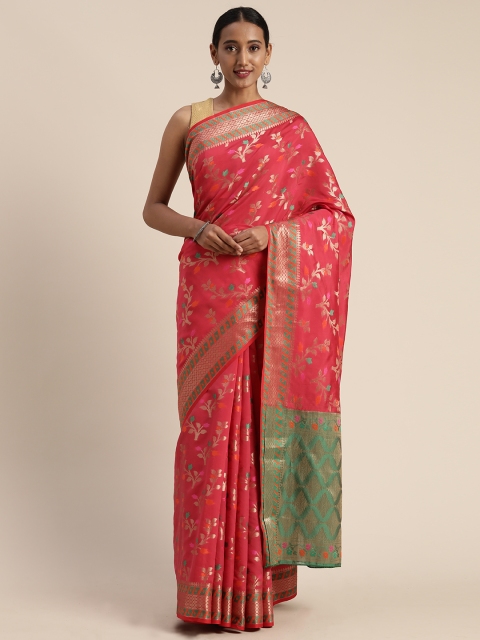 

Mitera Coral Pink Poly Silk Woven Design Banarasi Saree