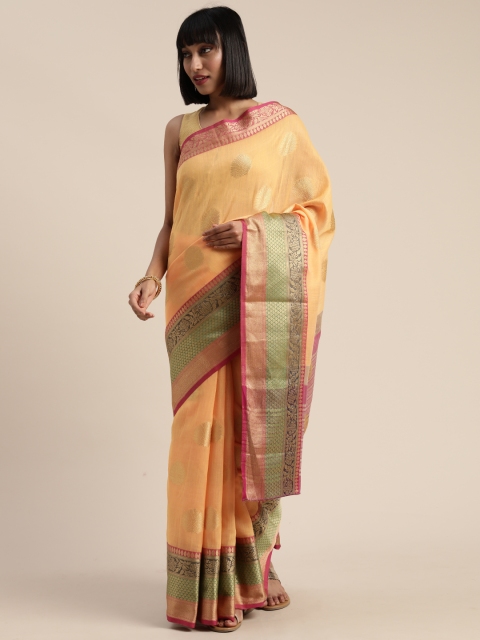 

Mitera Yellow & Gold-Toned Polycotton Embellished Banarasi Saree