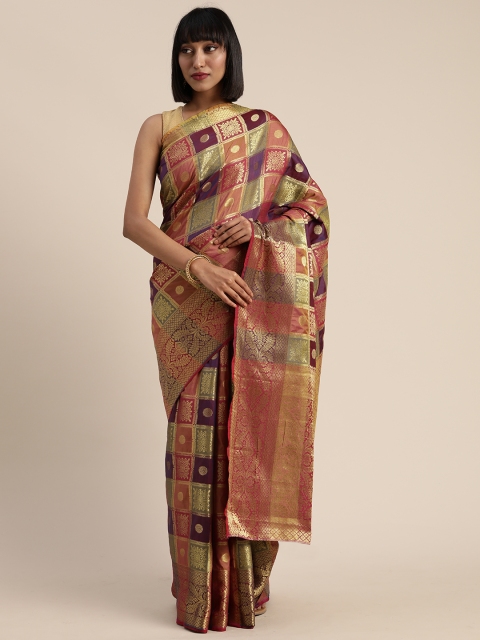 

Mitera Purple & Gold-Toned Poly Silk Embellished Patola Saree