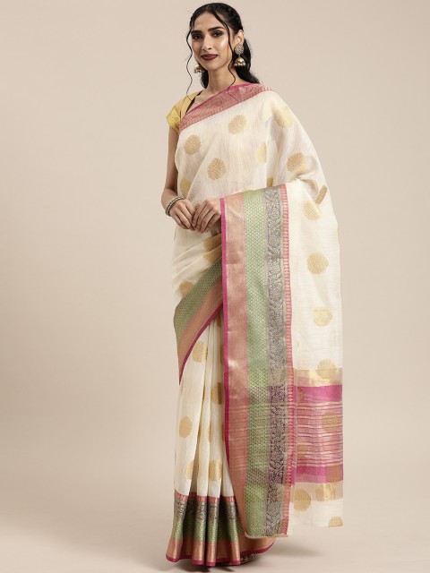 

Mitera Cream-Coloured Polycotton Embellished Banarasi Saree