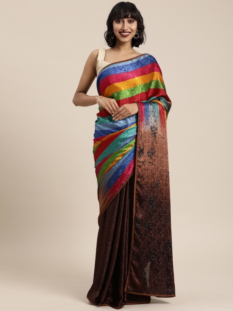 

Mitera Brown Embellished Poly Crepe Saree