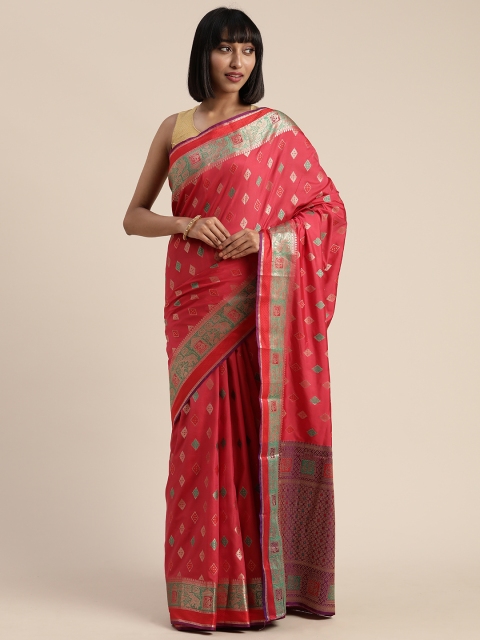 

Mitera Red & Green Poly Silk Woven Design Banarasi Saree