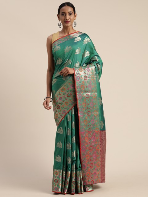 

Mitera Green Poly Silk Woven Design Banarasi Saree