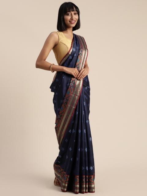 

Mitera Navy Blue & Brown Poly Silk Woven Design Banarasi Saree