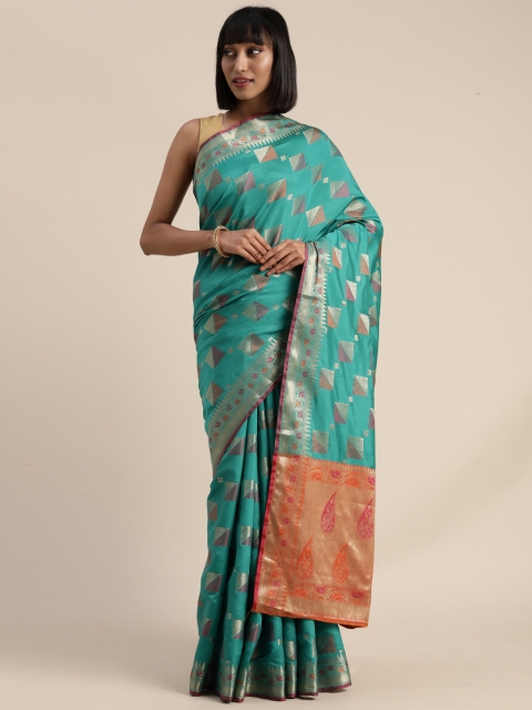 

Mitera Blue & Orange Poly Silk Woven Design Banarasi Saree