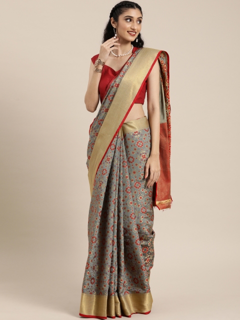 

Mitera Grey & Red Poly Silk Woven Design Patola Saree