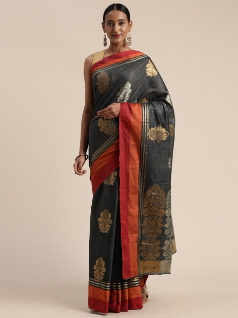 

Mitera Charcoal Grey Cotton Blend Woven Design Banarasi Saree