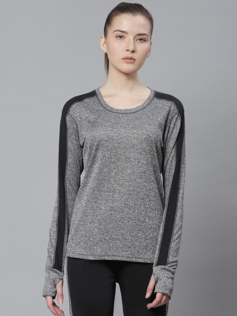 

Chkokko Women Grey Melange Solid Round Neck Yoga T-shirt