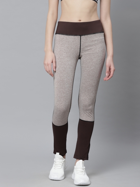 

Chkokko Women Grey Melange Coffee Brown Colourblocked Yoga Tights