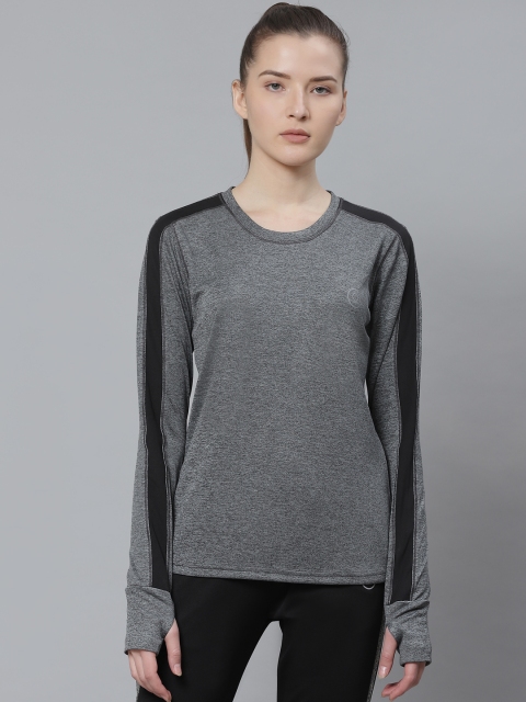 

Chkokko Women Charcoal Grey Solid Round Neck Yoga T-shirt