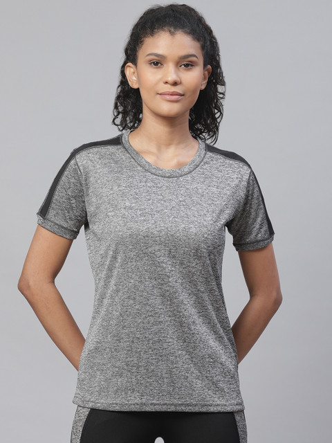 

Chkokko Women Charcoal Grey Solid Round Neck Yoga T-shirt