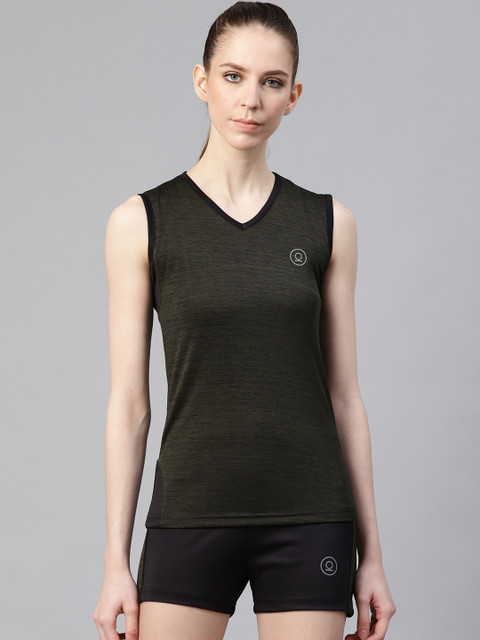 

Chkokko Women Olive Green & Black Self Design Basketball T-shirt with Shorts