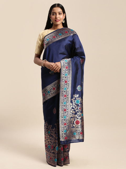

Mitera Navy Blue & Golden Art Silk Woven Design Banarasi Saree