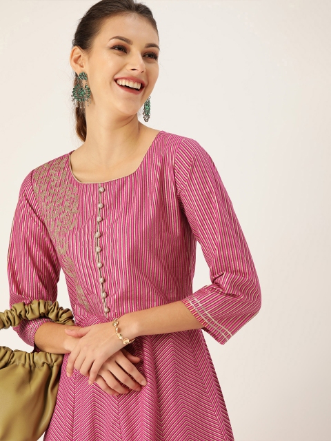 

Varanga Women Pink & Gold-Toned Embroidered Anarkali Kurta