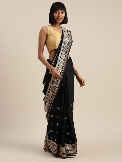 

Mitera Black Embroidered Poly Crepe Saree