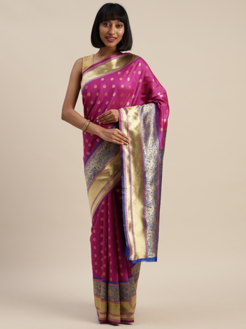 

Mitera Pink & Golden Poly Silk Woven Design Banarasi Saree