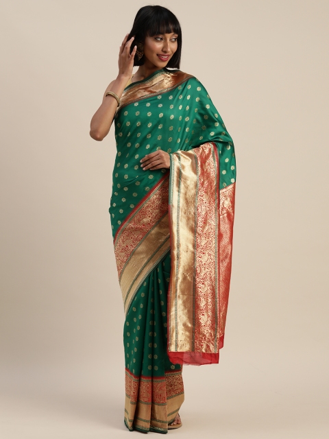 

Mitera Green Poly Silk Woven Design Banarasi Saree