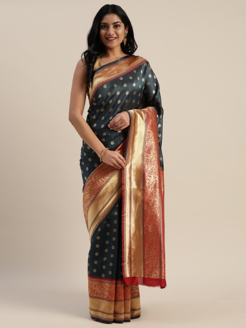 

Mitera Charcoal Grey & Red Poly Silk Woven Design Banarasi Celebrity Saree